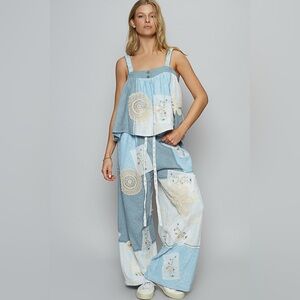 POL Blue Patchwork Pants